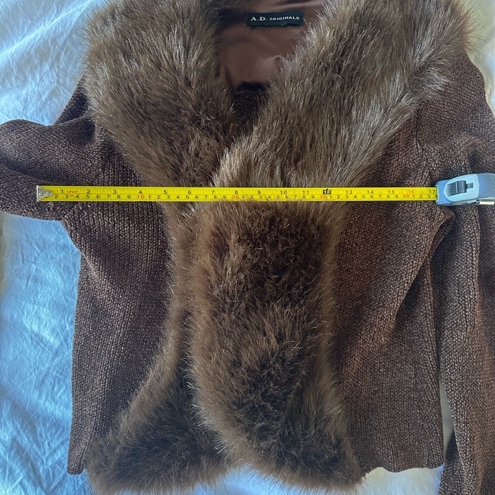 Chocolate Brown Chenille Festival Sweater Jacket with Faux Fur - Picture 3 of 4